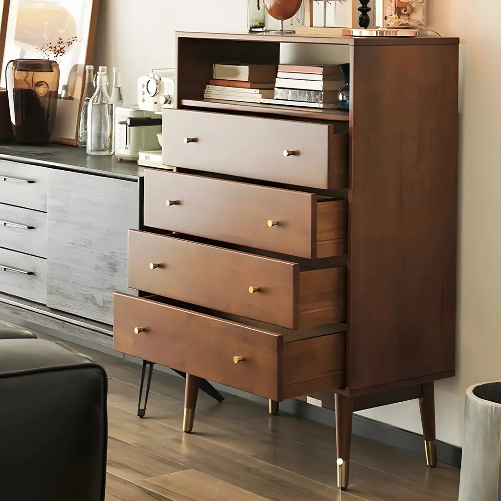 Modern Rubberwood Bedroom Storage Cabinet with 4 Drawers