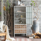 Bohemian White Accent Cabinet with Glass Door & Drawers