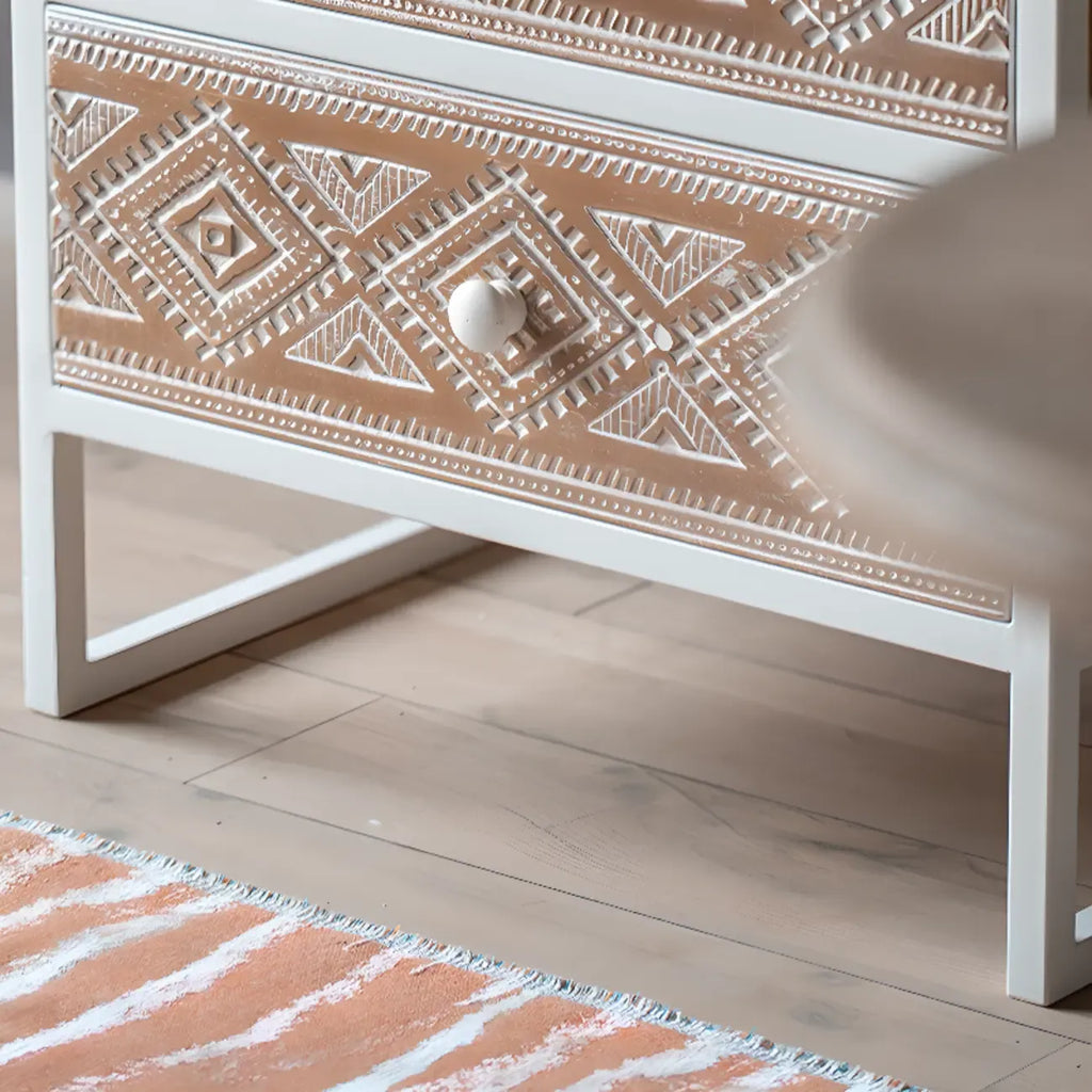 Bohemian White Accent Cabinet with Glass Door & Drawers
