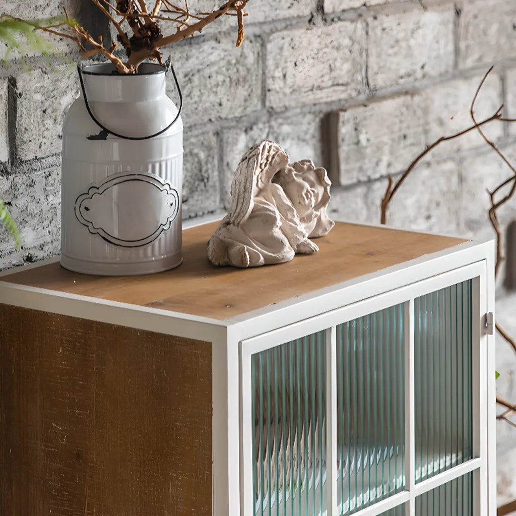 Bohemian White Accent Cabinet with Glass Door & Drawers