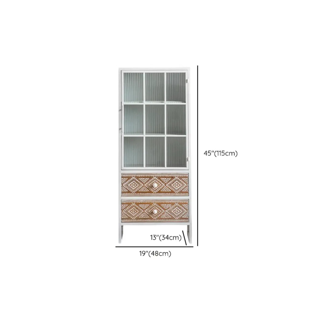 Bohemian White Accent Cabinet with Glass Door & Drawers