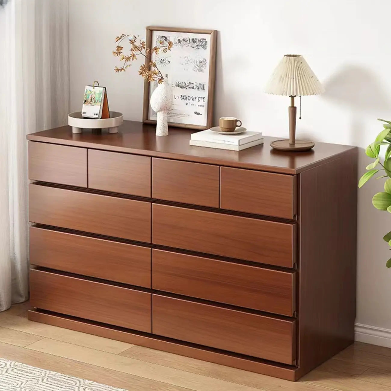 Minimalist Solid Wood Double Dresser with 10-Drawers