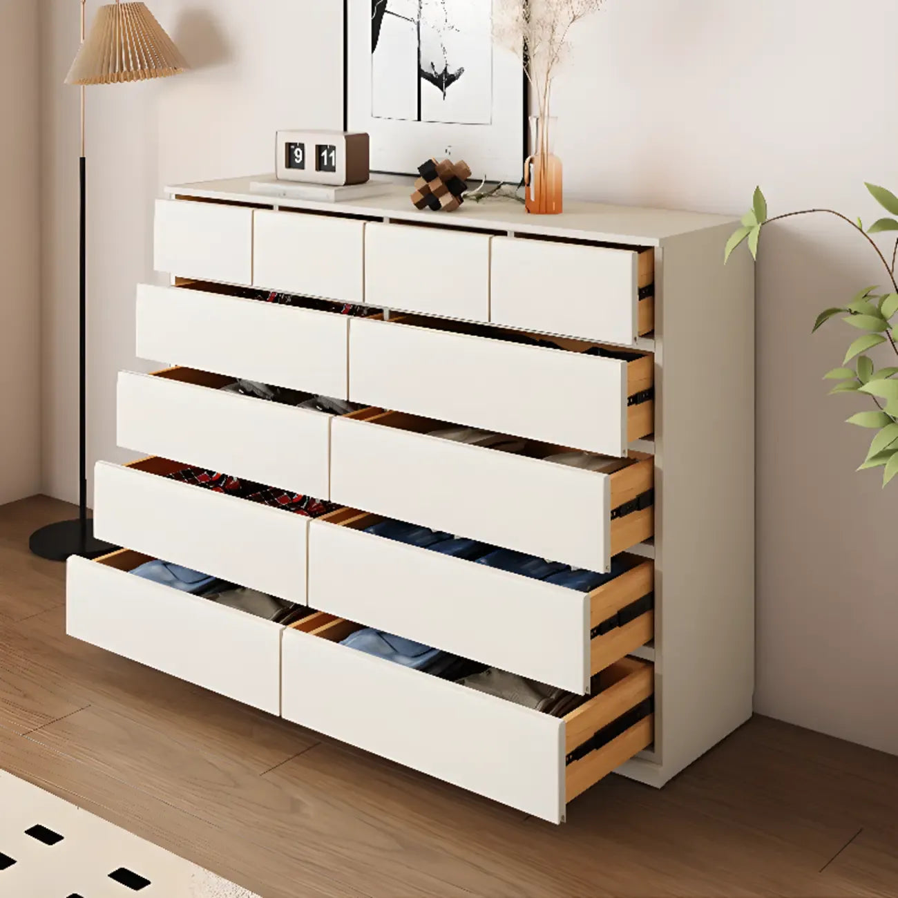 Minimalist Solid Wood Double Dresser with 10-Drawers