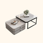 Modern Rectangular Marble Coffee Table Set with Drawers