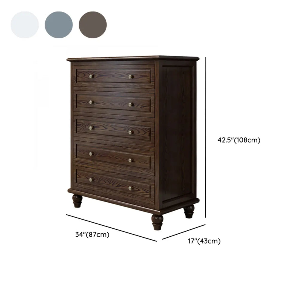 American Country Lacquered Finish Ash Wood 5-Drawer Chest
