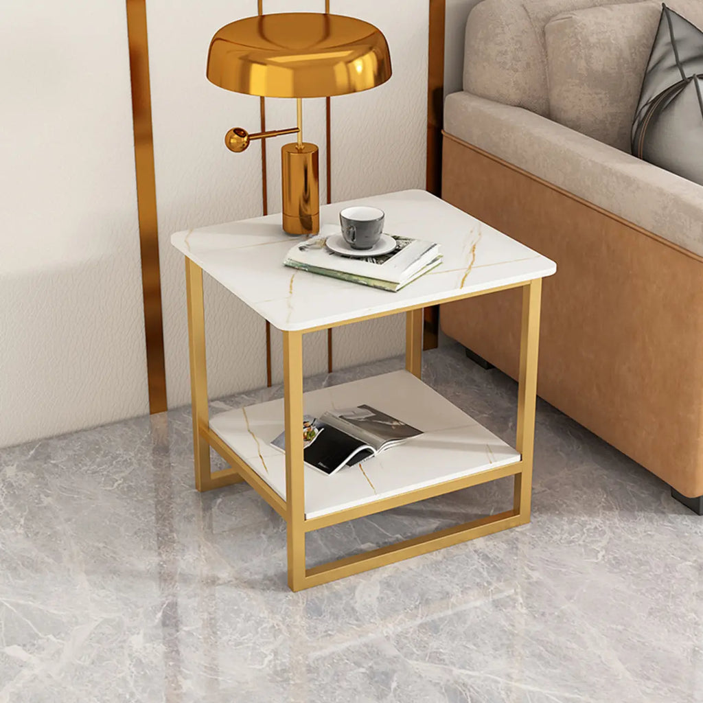 Glam Black Marble Side Table with Storage for Living Room