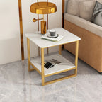 Glam Black Marble Side Table with Storage for Living Room