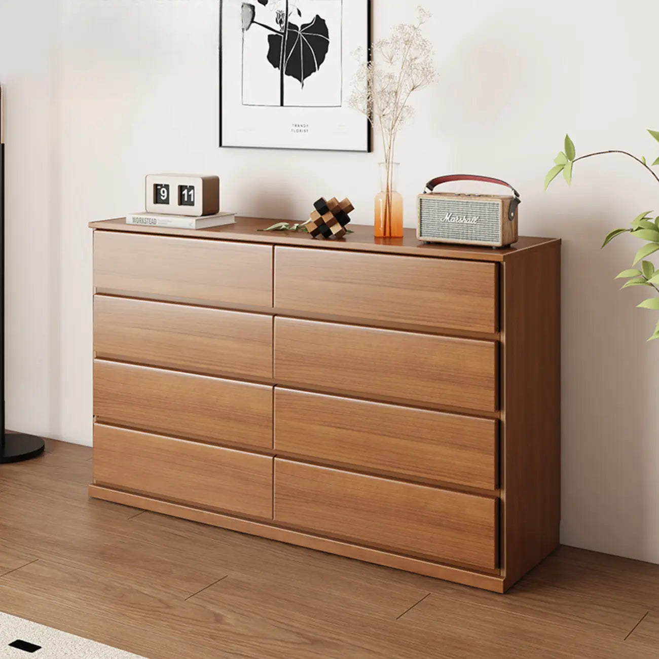 Minimalist Solid Wood Double Dresser with 10-Drawers