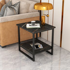 Glam Black Marble Side Table with Storage for Living Room