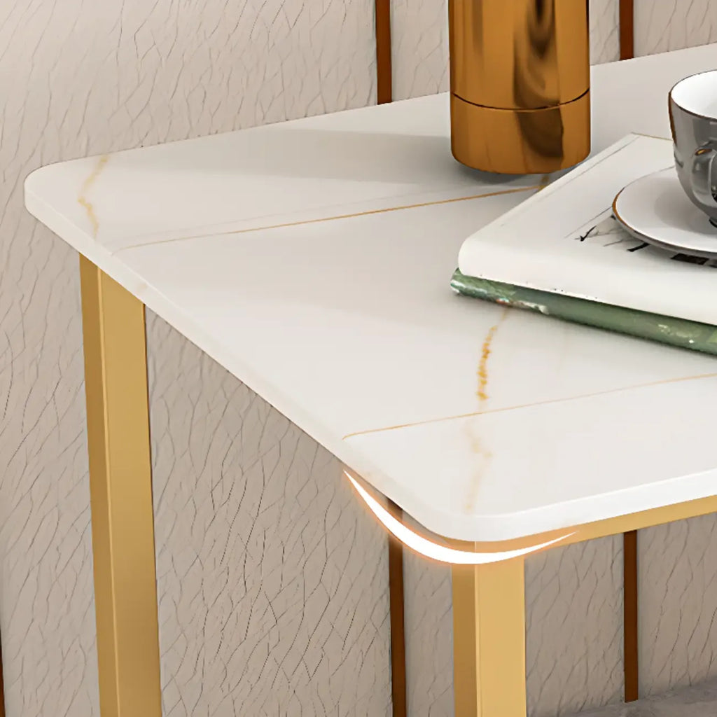 Glam Black Marble Side Table with Storage for Living Room
