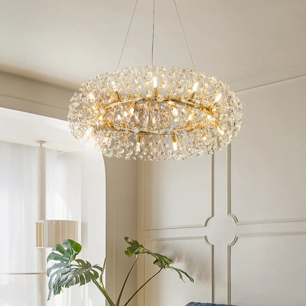 Luxury Crystal Round Chandelier with Geometric Design