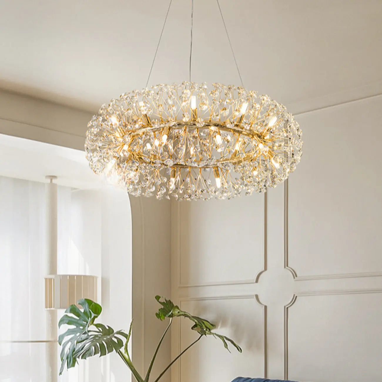 Luxury Crystal Round Chandelier with Geometric Design
