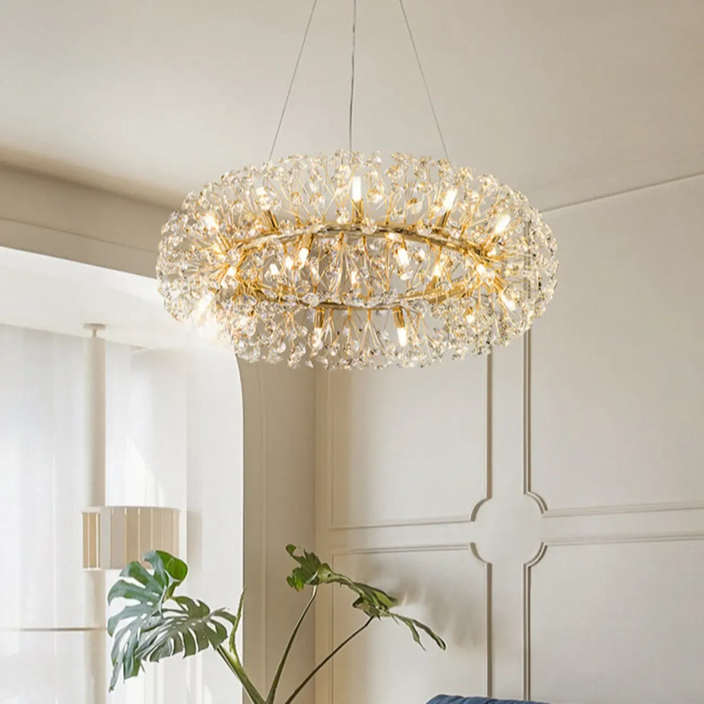 Luxury Crystal Round Chandelier with Geometric Design