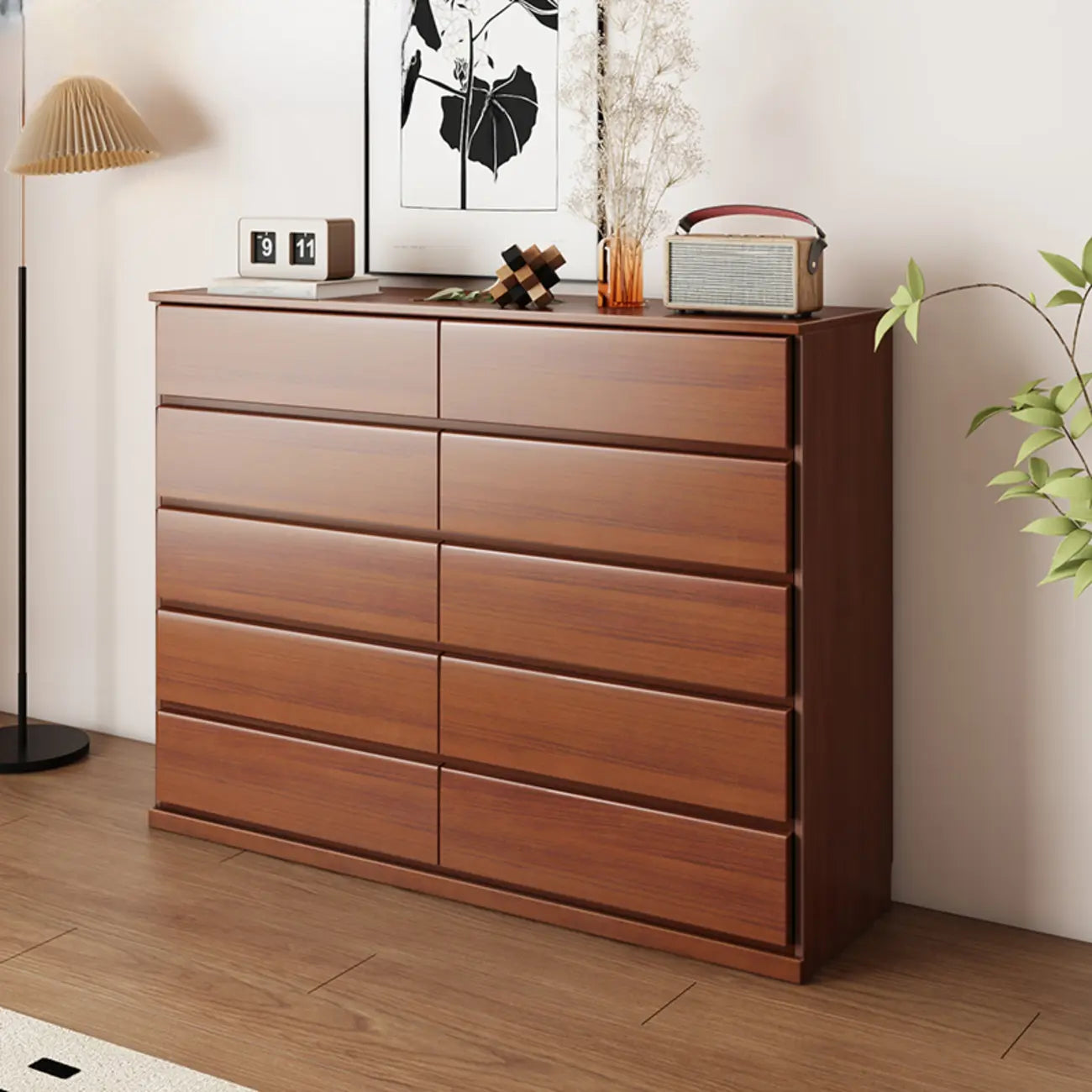 Minimalist Solid Wood Double Dresser with 10-Drawers