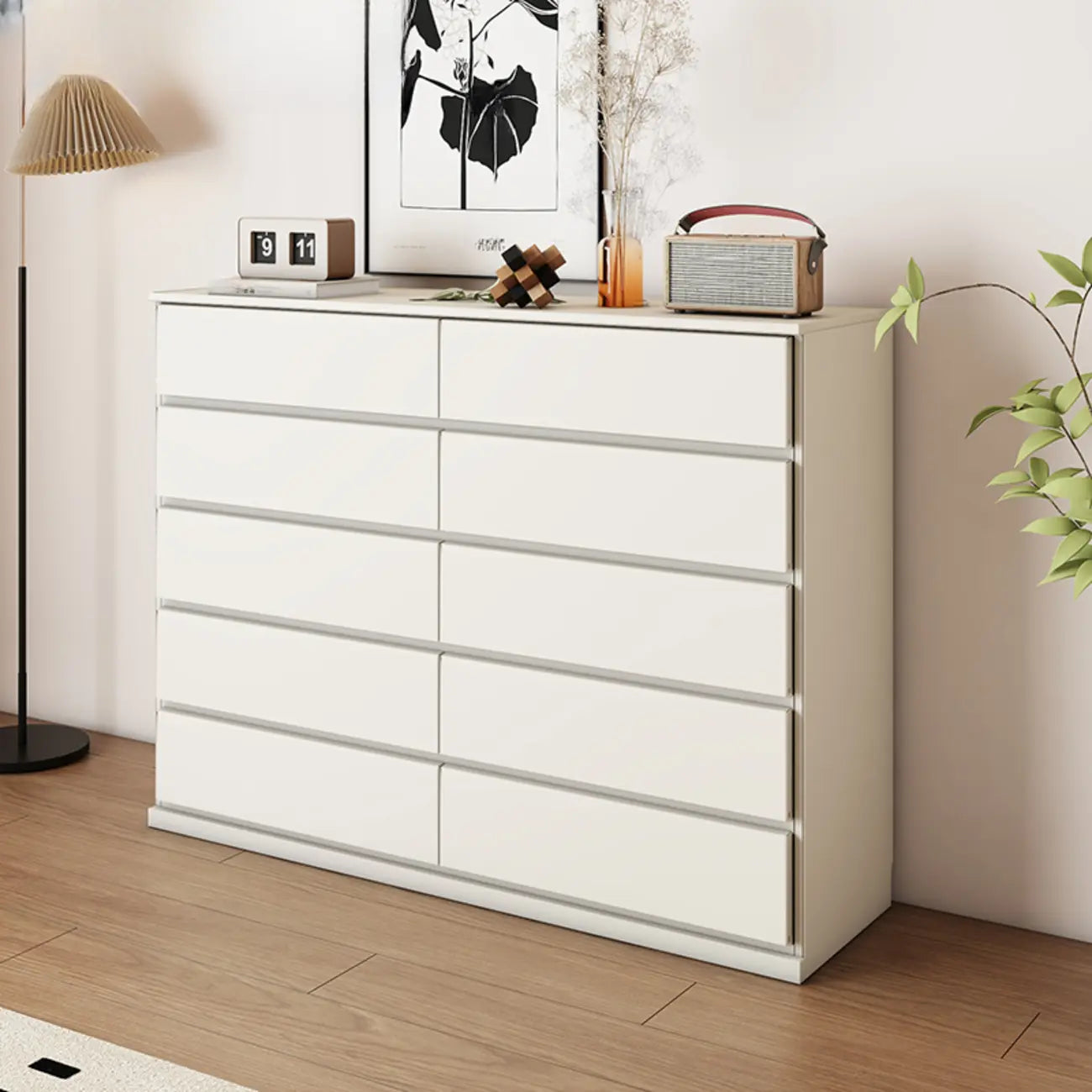 Minimalist Solid Wood Double Dresser with 10-Drawers