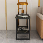 Glam Black Marble Side Table with Storage for Living Room