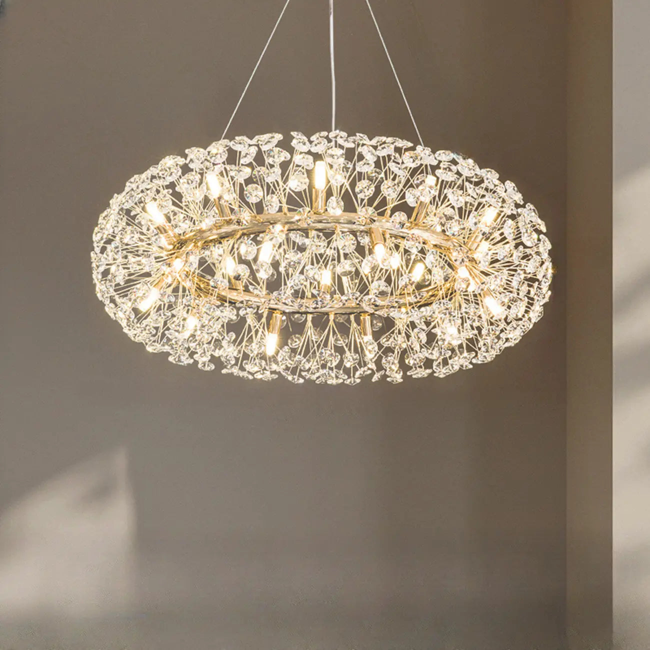 Luxury Crystal Round Chandelier with Geometric Design