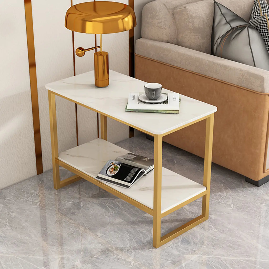 Glam Black Marble Side Table with Storage for Living Room