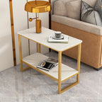 Glam Black Marble Side Table with Storage for Living Room
