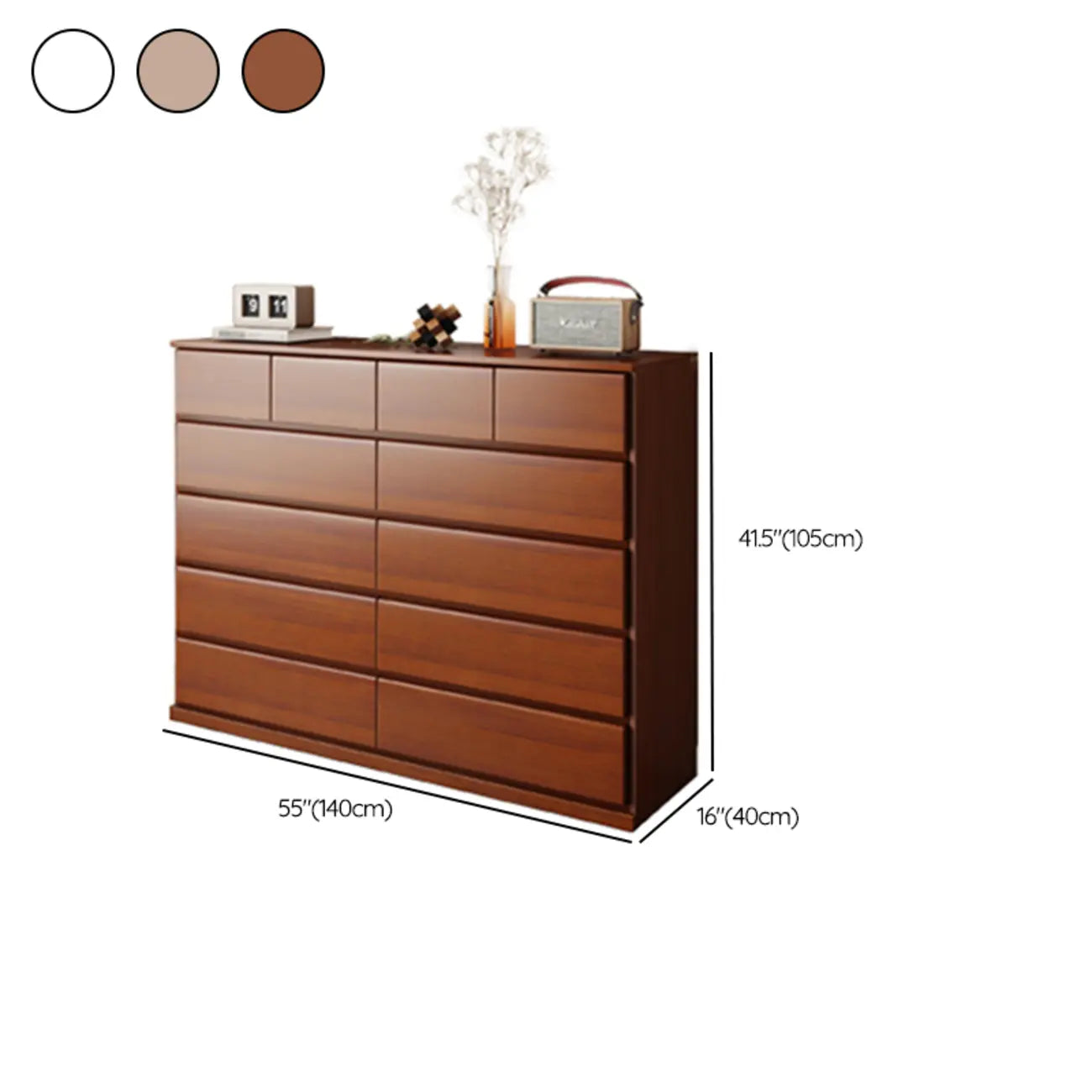 Minimalist Solid Wood Double Dresser with 10-Drawers