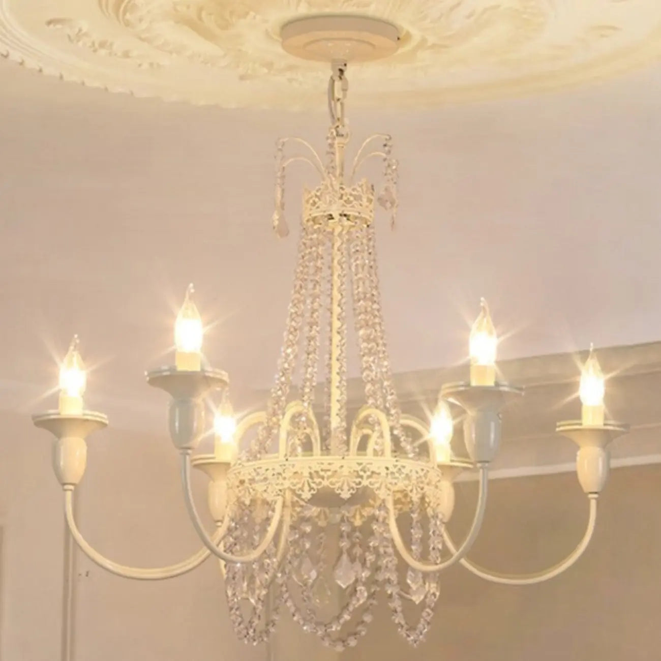 Vintage Crystal Candelabra Chandelier with Metal Frame