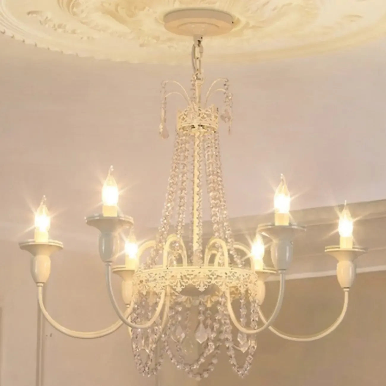 Vintage Crystal Candelabra Chandelier with Metal Frame