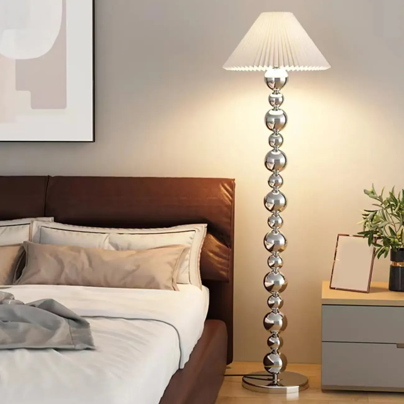 Modern Overlap Bead Silver Metal Floor Lamp