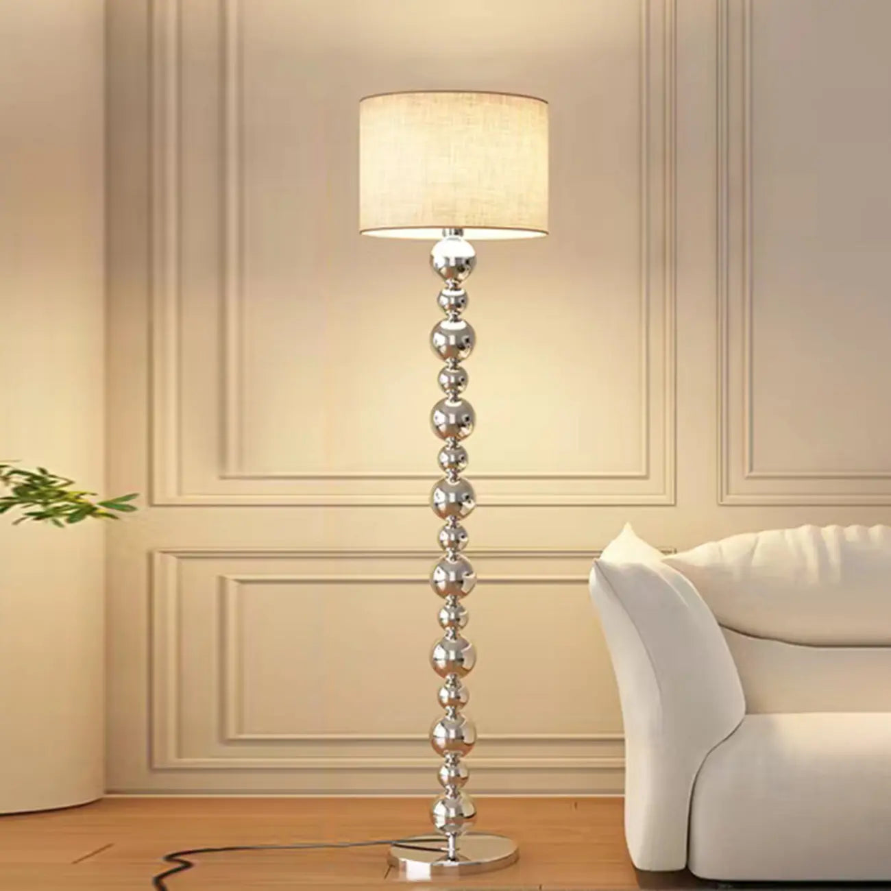 Modern Overlap Bead Silver Metal Floor Lamp