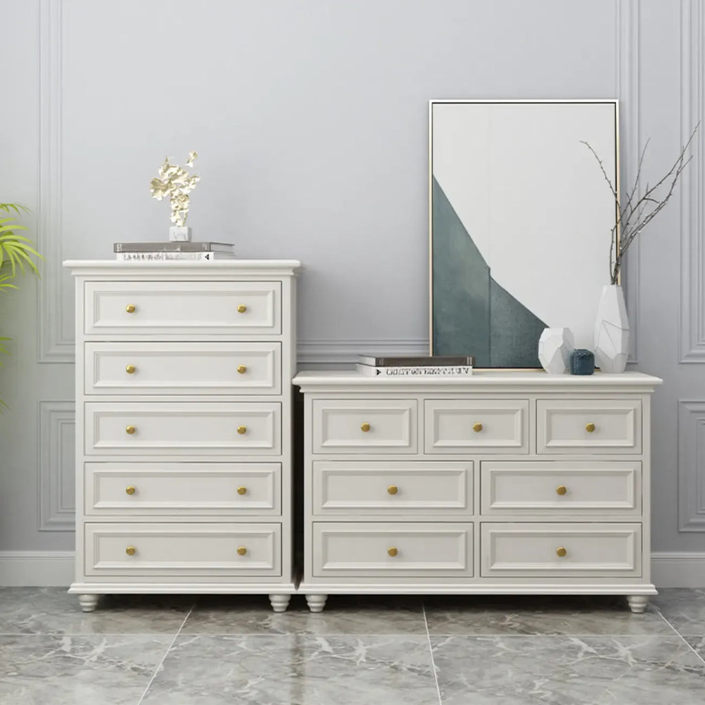 Glam Premium Wood White Bachelor Chest with Gold Handle