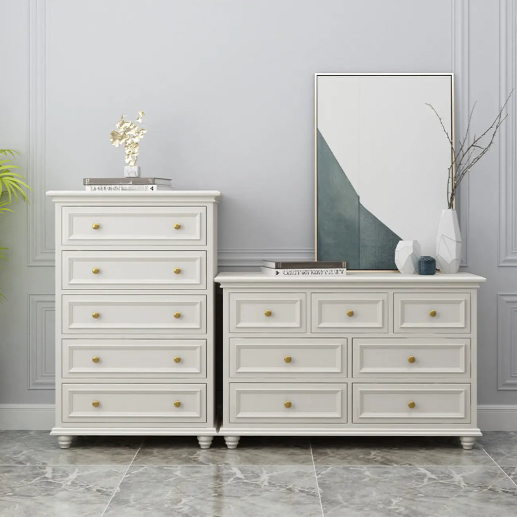 Glam Premium Wood White Bachelor Chest with Gold Handle