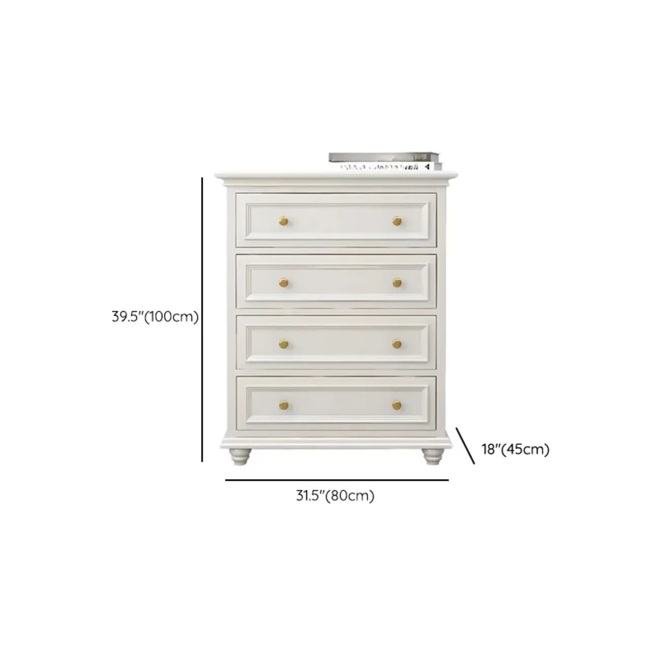 Glam Premium Wood White Bachelor Chest with Gold Handle