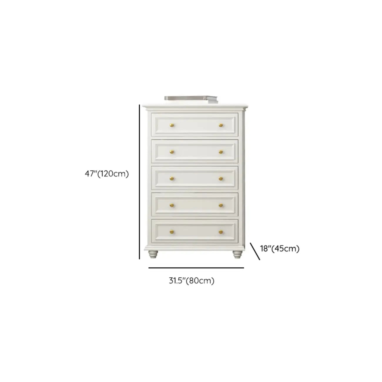 Glam Premium Wood White Bachelor Chest with Gold Handle