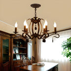 Vintage 6 Lights Black Pendant Chandelier with Candle Design
