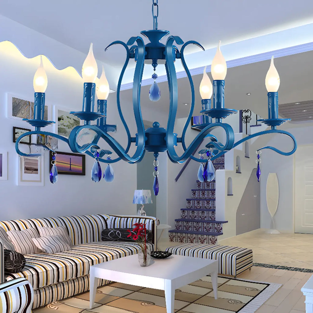 Vintage 6 Lights Black Pendant Chandelier with Candle Design