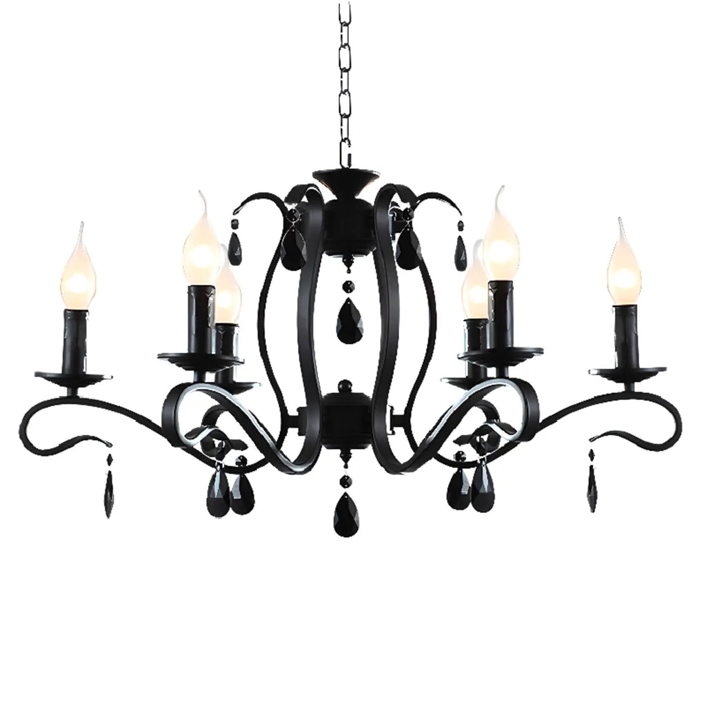 Vintage 6 Lights Black Pendant Chandelier with Candle Design