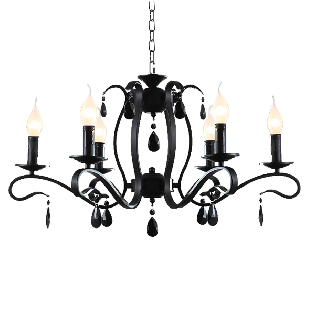 Vintage 6 Lights Black Pendant Chandelier with Candle Design