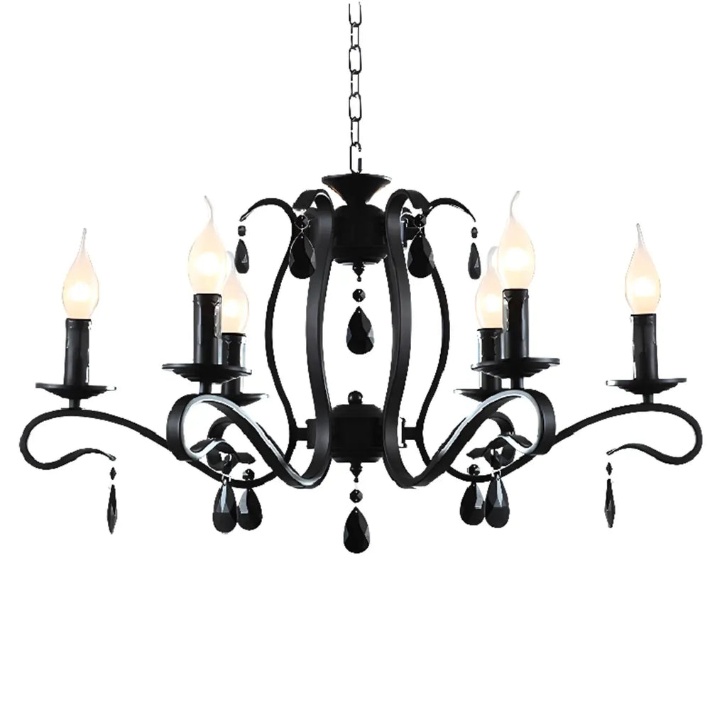 Vintage 6 Lights Black Pendant Chandelier with Candle Design