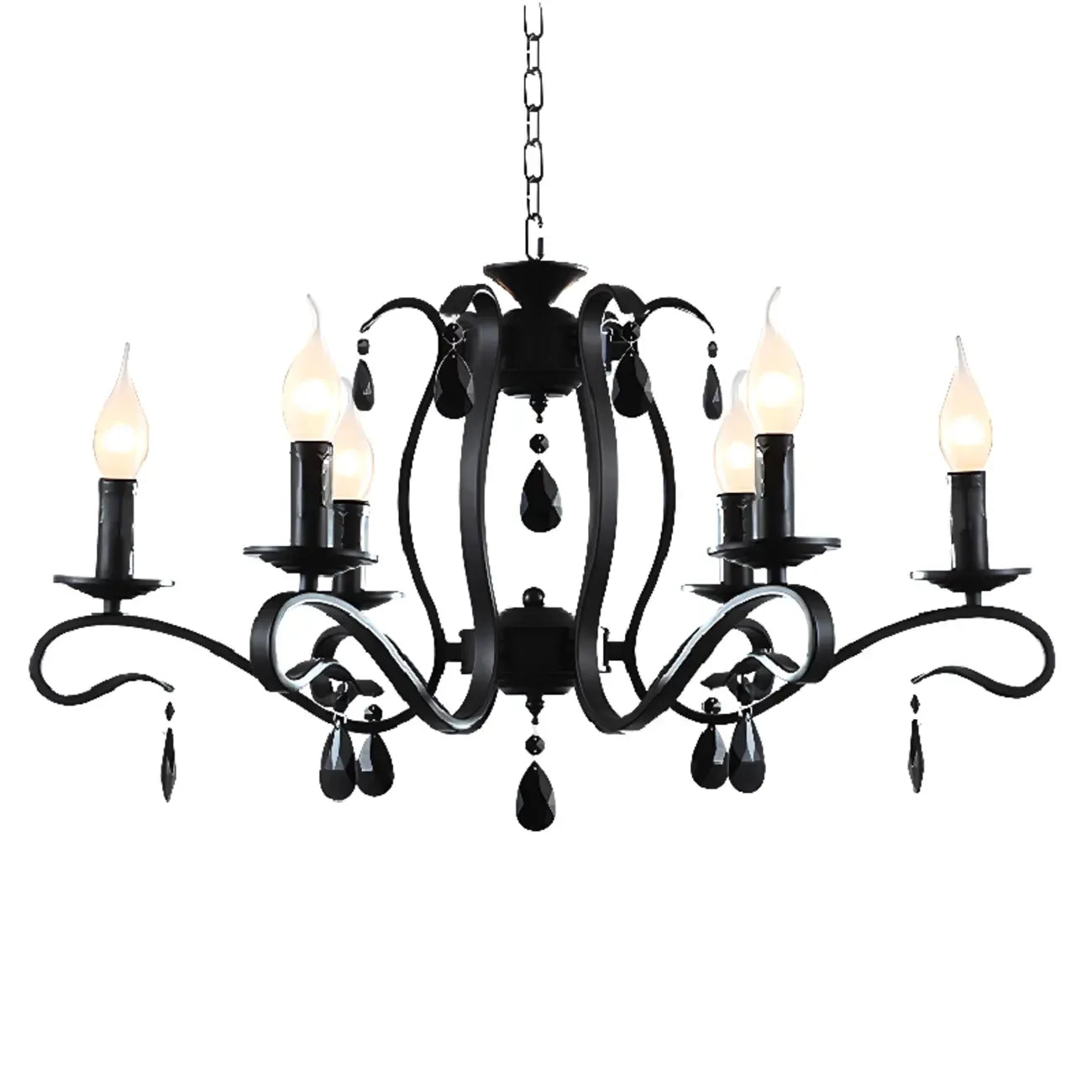 Vintage 6 Lights Black Pendant Chandelier with Candle Design