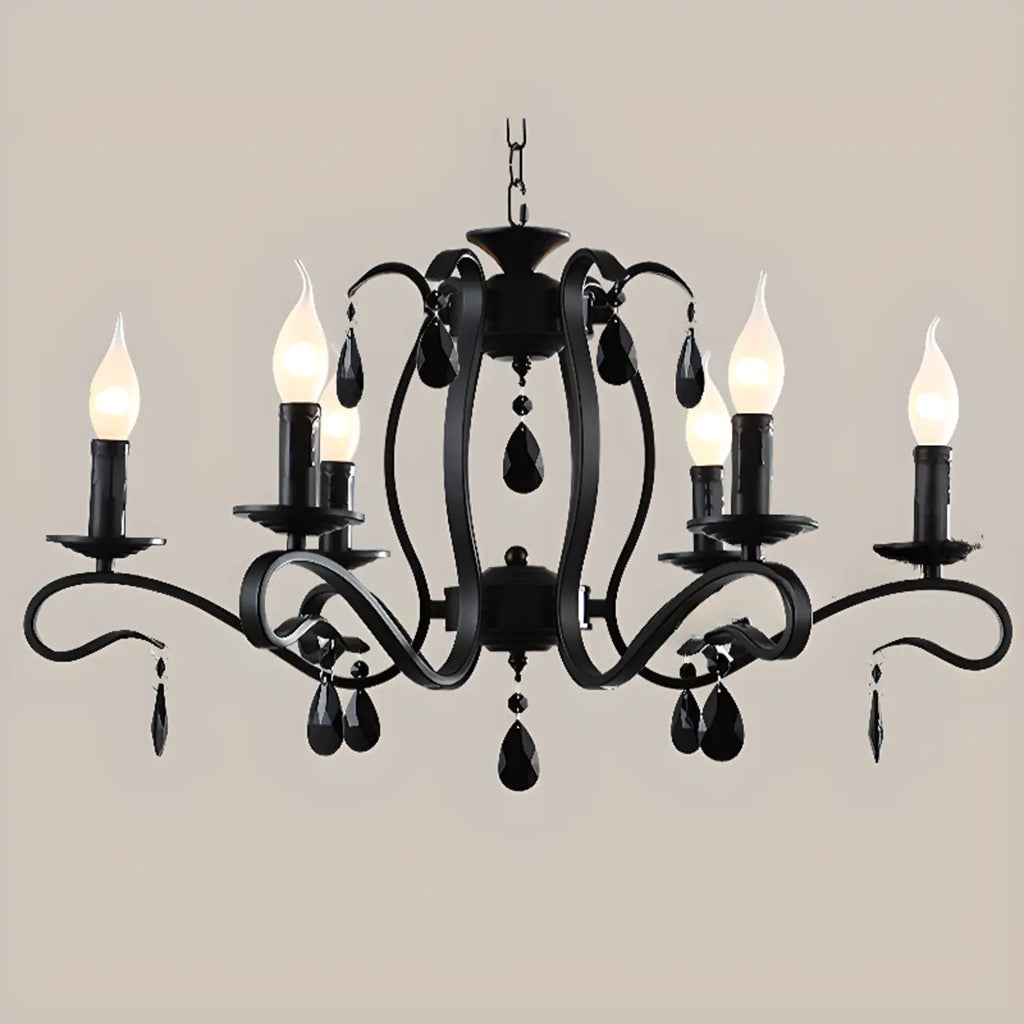 Vintage 6 Lights Black Pendant Chandelier with Candle Design