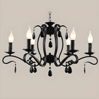 Vintage 6 Lights Black Pendant Chandelier with Candle Design