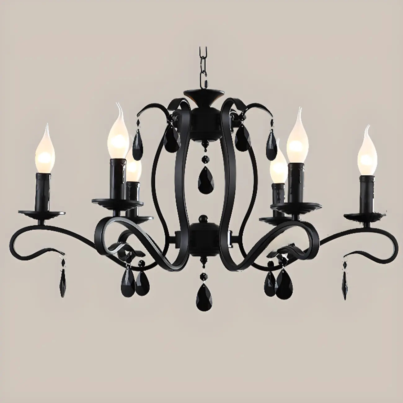 Vintage 6 Lights Black Pendant Chandelier with Candle Design