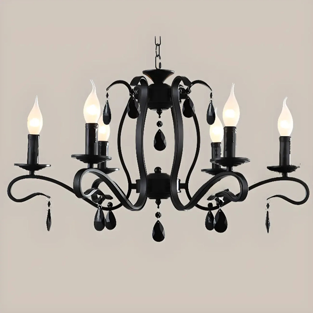 Vintage 6 Lights Black Pendant Chandelier with Candle Design