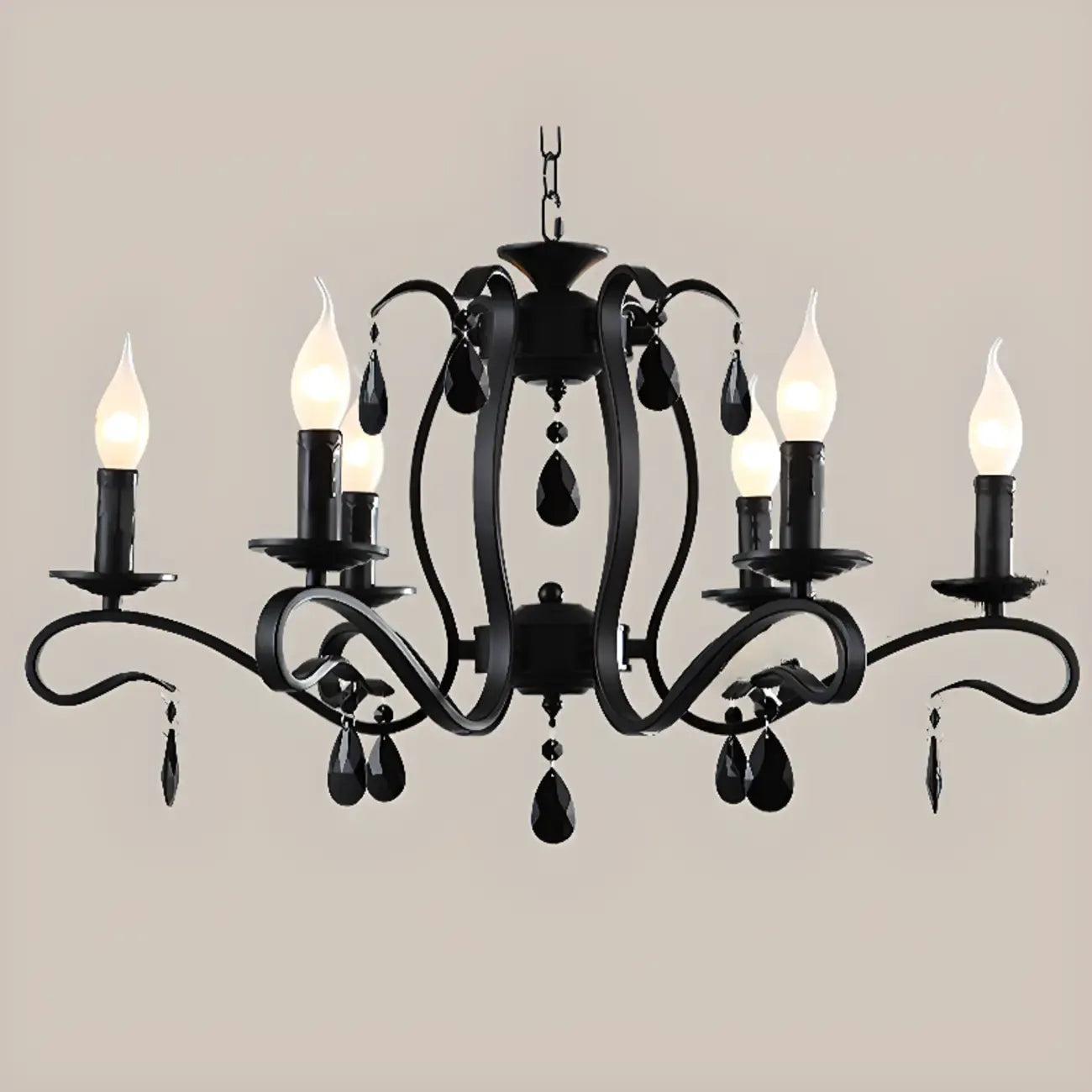 Vintage 6 Lights Black Pendant Chandelier with Candle Design