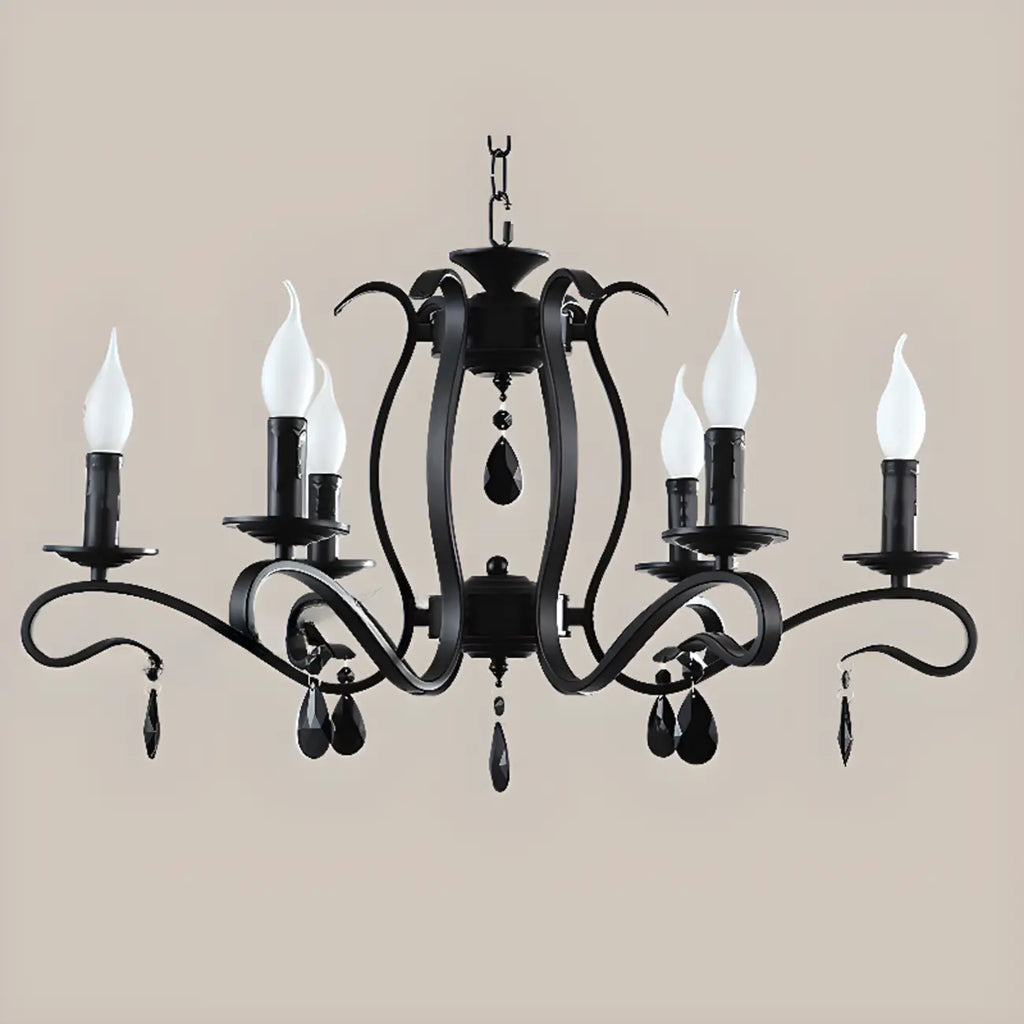 Vintage 6 Lights Black Pendant Chandelier with Candle Design