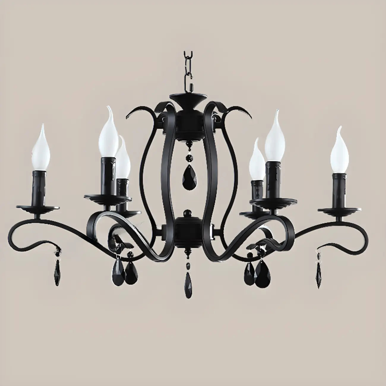 Vintage 6 Lights Black Pendant Chandelier with Candle Design