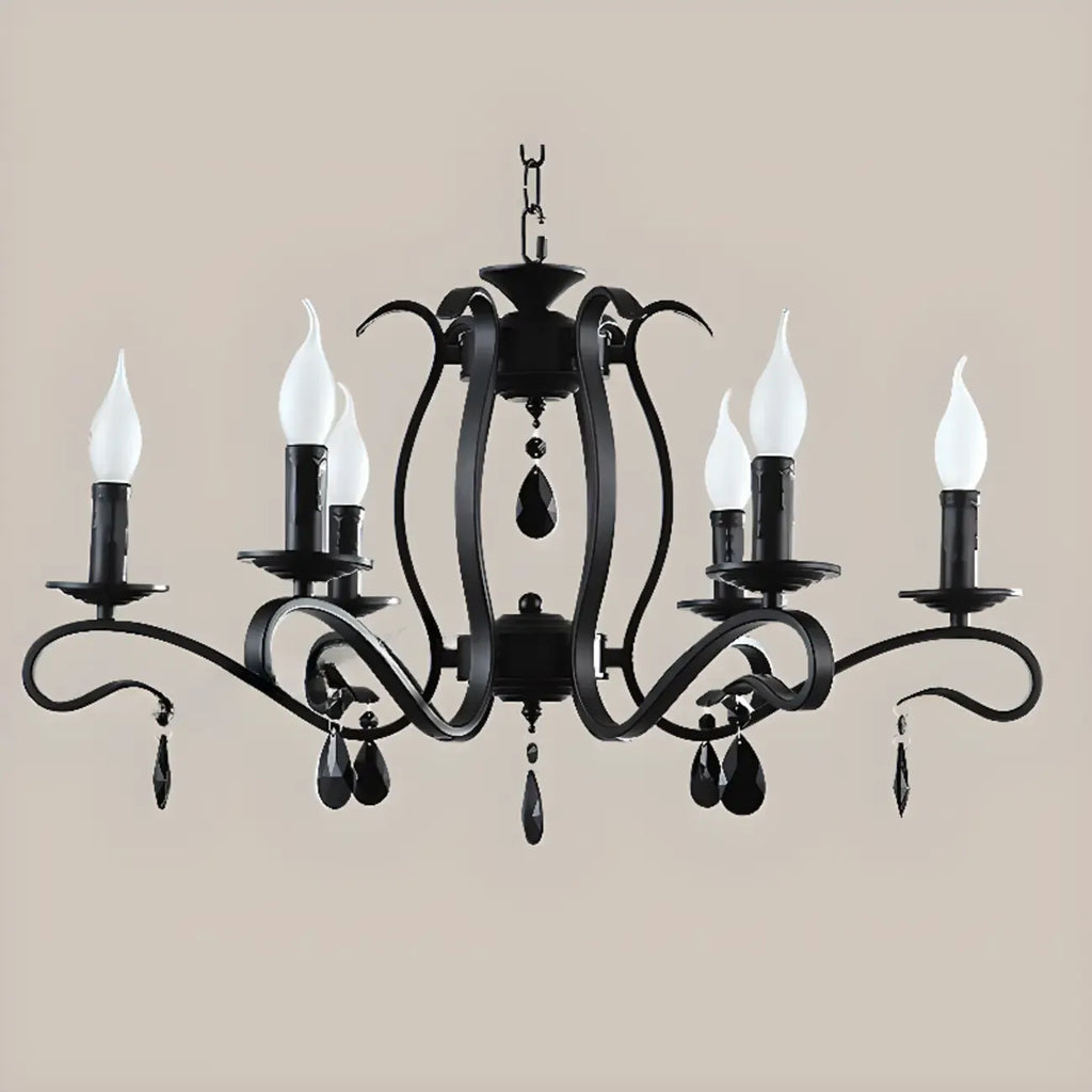 Vintage 6 Lights Black Pendant Chandelier with Candle Design