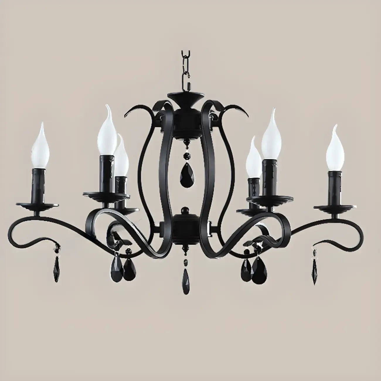 Vintage 6 Lights Black Pendant Chandelier with Candle Design
