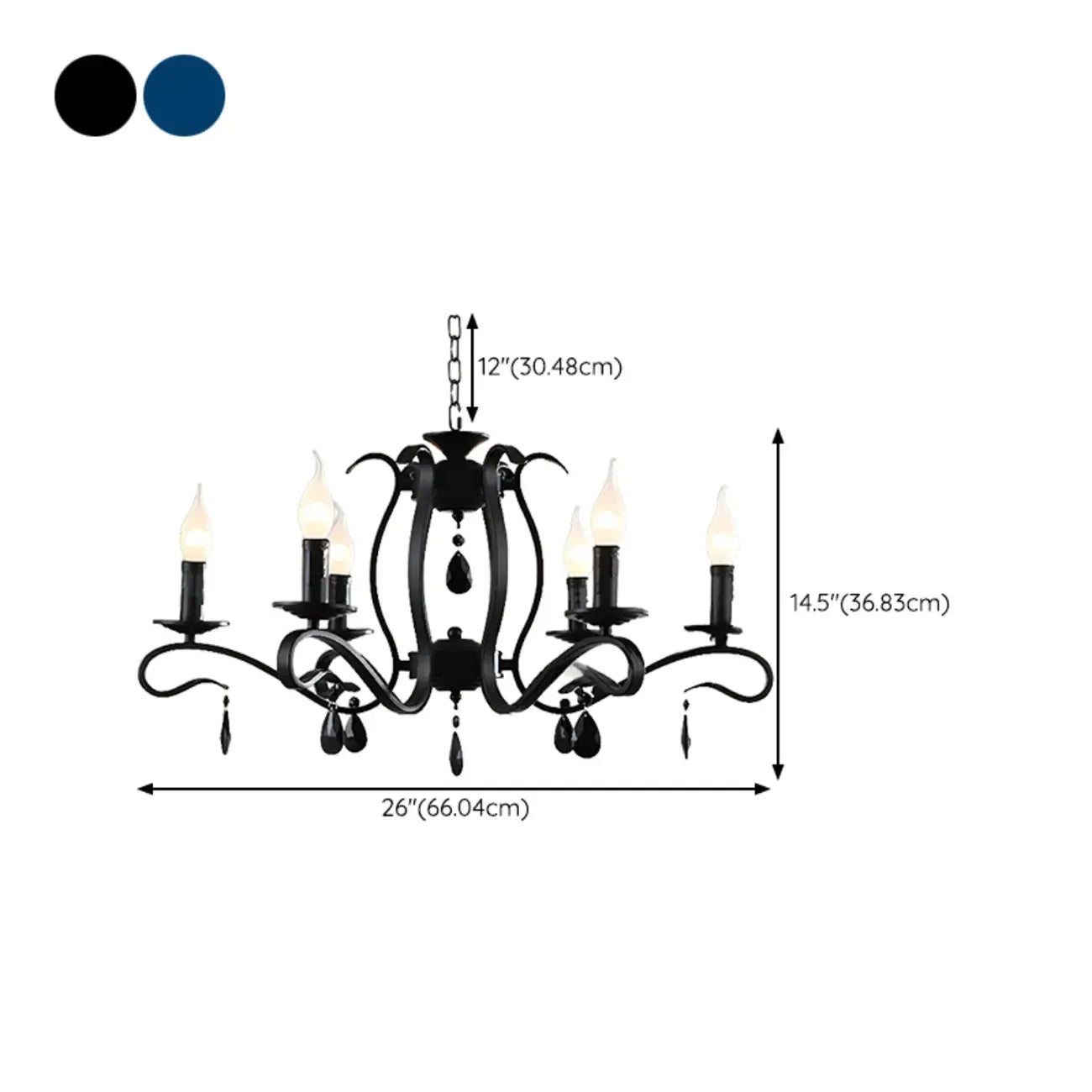 Vintage 6 Lights Black Pendant Chandelier with Candle Design