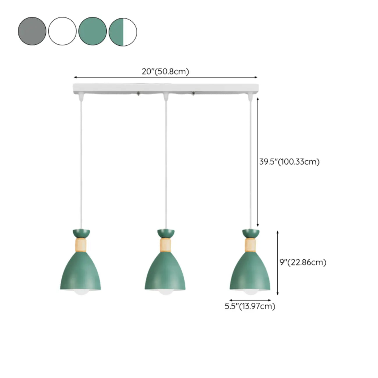 Modern Metal Island Light with 3 Cone Shades with Multi Color