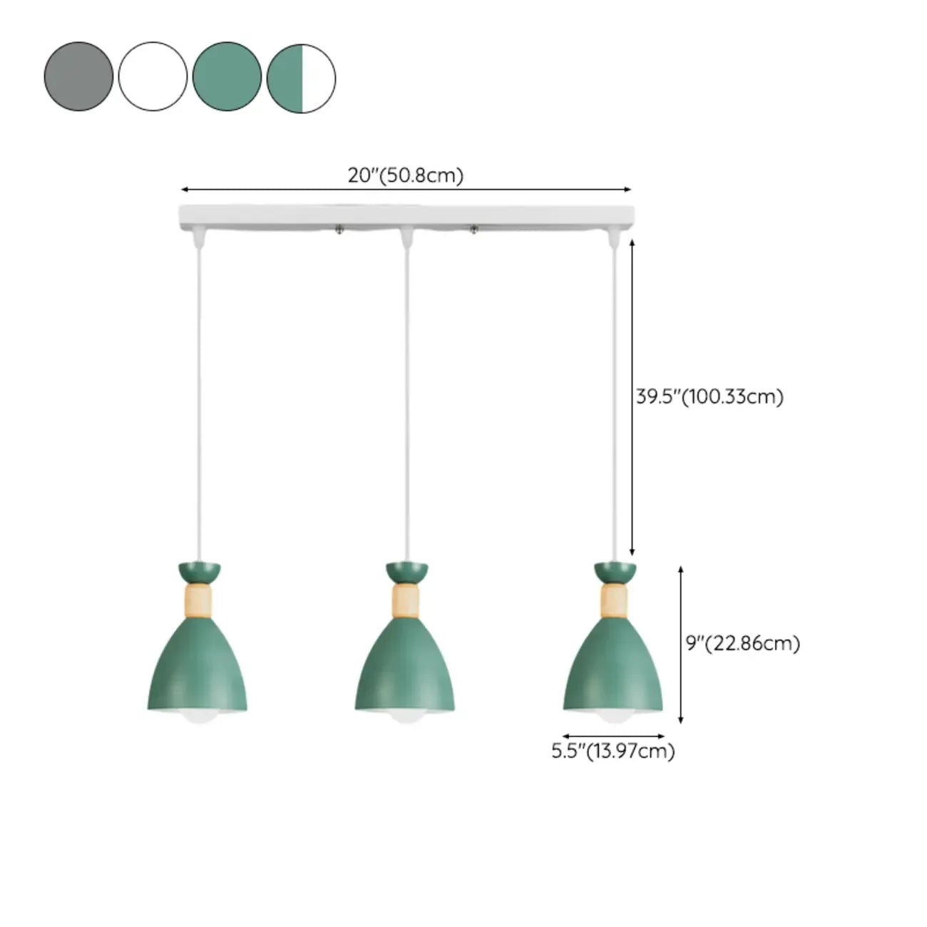 Modern Metal Island Light with 3 Cone Shades with Multi Color